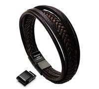 Murtoo, bracciale da uomo in vera pelle e acciaio inossidabile, multi tessuto, regolabile, nero o marrone e Acciaio inossidabile, colore: Marron 1, cod. BMT160602A