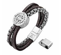 Murtoo Bracciale Uomo in Pelle Marrone Catena Argento Braccialetti Braccialetto Magnetico Chiusura Regalo per Lui (Marrone Catena Argento, 23.5cm)