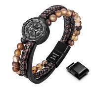 Murtoo Bracciale Uomo in Pelle Marrone Catena Argento Braccialetti Braccialetto Magnetico Chiusura Regalo per Lui (Marrone Agata, 23.5cm)