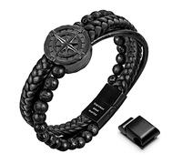 Murtoo Bracciale Uomo in Pelle Nero Braccialetti Braccialetto Magnetico Chiusura Regalo per Lui (Nero Lava, 23.5cm)