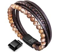 murtoo Braccialetto per uomo in vera pelle bovina da donna unisex bracciale avvolgente marrone nero multistrato chiusura magnetica cinturino in corda, 8.5'', Pelle