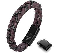 murtoo Bracciali per Uomo - Grilli della Libertà - Bracciali in Pelle Intrecciata con Catene Nere e Chiusura Magnetica 7,5/8,5" Regalo per Lui, 7.5 Inch, Pelle Acciaio inossidabile