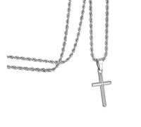 Murtoo Collana con croce per uomo e donna, ciondolo in acciaio inossidabile, semplice regalo religioso argento/oro, catena a grano o attorcigliata da 61/56 cm, 22''