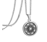 murtoo Collana da uomo, collana con ciondolo a bussola per uomo, vintage, in argento, per uomo e donna, in acciaio inox, idea regalo per uomo e donna, 50+5cm, Acciaio inossidabile