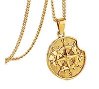 murtoo Collana da uomo con ciondolo a bussola, catena moneta, gioiello unisex argento o oro, idea regalo per donna e uomo, 50cm, Acciaio inossidabile, Senza Gemme