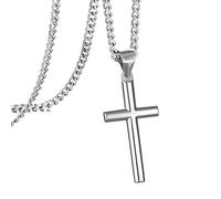 murtoo Collana da uomo, in argento Sterling 925, con ciondolo a forma di croce, in acciaio inox, catena a maglia barbazzale ro, collana a croce in argento, per uomo, donna, ragazzo, idea regalo