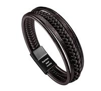 murtoo Uomo Vera Pelle Bracciale e Acciaio Inossidabile Multi Tessuto Regolabile Nero o Marrone Pelle Bracciale per Gli Uomini, 17 cm, Nichel Acciaio inossidabile Pelle