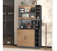 MURUL 100 x 47 x 187 cm, armadio da cucina, buffet con illuminazione a LED e fori per cavi, tavolo da cucina in legno, grande spazio per microonde, autoportante, ripiani laterali regolabili in altezza