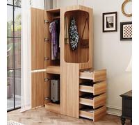 MURUL Armadio 70×40×170cm, con cassetti e scomparti di archiviazione, area aperta per vestiti, una porta, colore legno