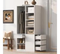 MURUL Armadio 70 × 50 × 170 cm, con più cassetti, ripiani a più livelli, ampio spazio portaoggetti, grande asta appendiabiti, per una persona, bianco