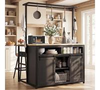 MURUL Armadio a isola da cucina con piano di lavoro, altezza 183 cm, scaffale sospeso, effetto legno, nero, per cucina e sala da pranzo