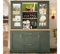 MURUL Armadio da cucina 185 x 140 x 40 cm, nero/bianco/verde, con app LED, 3 cassetti, piano di lavoro e ripiani regolabili