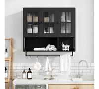 MURUL Armadio da parete per bagno a 3 porte, in legno con spazio aperto e nascosto, colore: nero