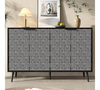 MURUL Armadio per sala da pranzo, 120 × 35 × 78 cm, design unico, antidumping indipendente, motivo a spina di pesce, porta intagliata, nero