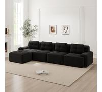 MURUL Boneless divani 4 posti divano modulare con chaise longue a forma di L per soggiorno, comodo sedile basso imbottito Corduroy-Cloud, senza montaggio, design antiscivolo, nero