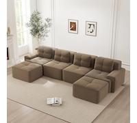 MURUL Boneless divani 4 posti divano modulare con chaise longue a forma di U per soggiorno, comodo sedile basso imbottito Corduroy-Cloud, senza montaggio, design antiscivolo, marrone