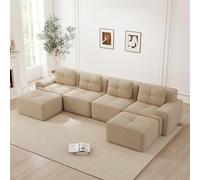 MURUL Boneless Divani Soggiorno 4 Posti, Divano modulare con chaise longue a forma di U, comodo cuscino basso Corduroy-Cloud, senza montaggio, design antiscivolo, beige