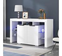MURUL Credenza a LED lucida, credenza da cucina, armadio, buffet, tavolo server con luci a LED, armadio a buffet lucido con 4 ripiani in vetro e 2 ante, vetrina per soggiorno, ingresso