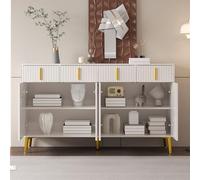 MURUL Credenza con manici e gambe dorate, 4 ante, 4 cassetti, in laminato estraibile, adatta per soggiorno e sala da pranzo, 140 x 37,8 x 82 cm.
