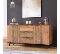 MURUL Credenza mobile TV con ripiani regolabili, cassettiera, armadio verticale, 3 cassetti, per soggiorno, vintage, sala da pranzo, camera da letto, marrone, 140 cm