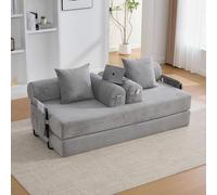 MURUL Divano a compressione pieghevole, robusto telaio in metallo, tasche laterali, 3 cuscini, paesaggi personalizzati, combinazione di tessuto metallico, ideale per soggiorno, grigio chiaro