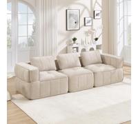 MURUL Divano modulare a 3 posti, design senza supporto, schiuma 32D ad alta densità, tessuto confortevole, adatto per il soggiorno, design antiscivolo, nessun montaggio, colore beige.