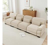MURUL Divano modulare a 4 posti, in velluto a coste comodo e delicato sulla pelle, con comodi cuscini lombari, ideale per il soggiorno, con raccordi per una struttura stabile, beige