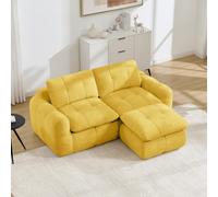 MURUL Divano modulare a forma di L, senza cornice, 2 posti, design trapuntato a quadri, rivestimento in ciniglia, fondo antiscivolo, senza montaggio con 1 ottomana, per soggiorno, colore: giallo
