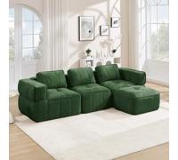 MURUL Divano modulare a forma di L, senza cornice, 3 posti, con 1 sgabello, design senza ossa, schiuma 32D ad alta densità, cuscino profondo, tessuto confortevole, ideale per il soggiorno, verde