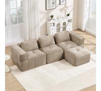 MURUL Divano modulare a forma di L, senza cornice, 3 posti, con 1 sgabello, design senza ossa, schiuma 32D ad alta densità, cuscino profondo, tessuto confortevole, ideale per il soggiorno, colore