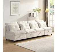 MURUL Divano Modulare Separabile 4 Posti Liberamente Combinabile Spazio Sotto Cuscino Funzione Letto Fodera Ciniglia Soggiorno Divano Letto Beige
