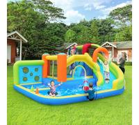 MURUL [Divertimento tutto l'anno] Castello gonfiabile con ventilatore: parco acquatico multifunzionale e parco trampolino per bambini con scivolo d'acqua, parete di destinazione, cestino da basket