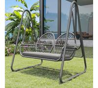 MURUL Dondolo da giardino, altalena Hollywood con schienale, set di mobili da giardino per esterni, doppia altalena in rattan sintetico, telaio grigio scuro e cuscino, 2 posti (grigio scuro)