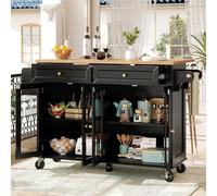 MURUL Isola da cucina di alta qualità con ante a rulli e in vetro, carrello multifunzione con venature del legno e grande spazio di archiviazione, mobile buffet, carrello da cucina per sala da pranzo