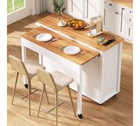 MURUL Isola da cucina mobile su ruote, bianco, con piano di lavoro estraibile, vano rifiuti e prese