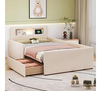 MURUL Lettino imbottito per bambini, 90 x 200 cm, con luce notturna e porta di ricarica USB, con scomparti, pannelli laterali rialzati per la sicurezza, semplice letto singolo, per ragazzi e ragazze