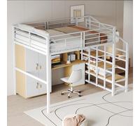 MURUL Letto a soppalco 140 x 200 cm, struttura in metallo stabile con ampio spazio sotto il letto e le scale, ideale per bambini e adulti per la massima efficienza di spazio