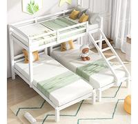 MURUL Letto a tre piazze, triplo letto a castello per ragazzi e con scala laterale per bambini, bianco (90 x 200 cm)