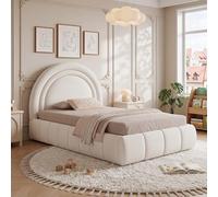 MURUL Letto imbottito 90 x 200 cm, letto singolo per bambini, letto funzionale idraulico con rete a doghe, testiera e grande capienza, velluto, beige