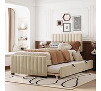 MURUL Letto imbottito con letto estraibile 90 x 190 cm, letto singolo piatto, in tessuto di velluto delicato sulla pelle, per ragazzi (beige)