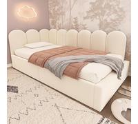 MURUL Letto imbottito per il giorno, 90 x 190 cm, divano letto con vano idraulico, velluto, culla con doghe in metallo, senza materasso (beige)