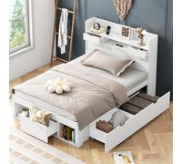 MURUL Lit multifunzionale, 90 x 190 cm, con porta USB e cassetto, lettino per bambini, grande spazio di archiviazione, materasso non incluso, colore: bianco.