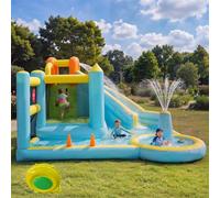 MURUL Parco acquatico gonfiabile per bambini, colorato con scivolo d'acqua, piscina e ventilatore, castello gonfiabile per giardino all'aperto, per bambini