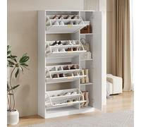 MURUL Scarpiera moderna 80 x 147 x 24 cm con specchio, 4 scomparti pieghevoli, ripiano regolabile dietro lo specchio destro, ideale per il corridoio, bianco, dimensioni.