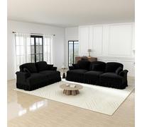 MURUL Set divano classico soggiorno ciniglia nero 3 posti & 2 posti Loveseat - Divano modulare 2 pezzi con braccioli imbuti, grembiule staccabile e gambe a forma di mandrino