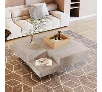 MURUL Tavolino da caffè da salotto tavolino laterale con contenitore estraibile, colore legno e grigio cemento, 72 x 72 x 30 cm (grigio + colore legno)
