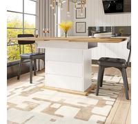 MURUL Tavolo da pranzo telescopico, 110-140 x 80 cm, pieghevole, per 4-6 persone, salvaspazio, con ripiani, colore: bianco