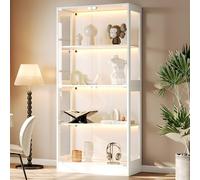 MURUL Vetrina a LED, 80 x 35 x 170 cm, vetro trasparente, 4 livelli, luce LED controllata tramite app, porte push-to-open, per figure e modelli, bianco minimalista