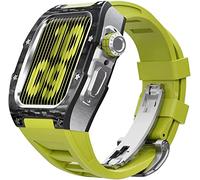 MURVE Lussuosa custodia in fibra di carbonio in metallo, cinturino in gomma con chiusura per Apple Watch 45mm 8 7, kit di modifiche, lunetta metallica, cinturino in gomma fluororica per iWatch 44mm 6