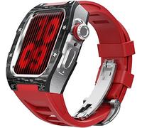 MURVE Lussuosa custodia in fibra di carbonio in metallo, cinturino in gomma con chiusura per Apple Watch 45mm 8 7, kit di modifiche, lunetta metallica, cinturino in gomma fluororica per iWatch 44mm 6